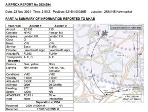 Near-Collision Between USAF F15 and Police Helicopter Over Newmarket on a Quiet Friday